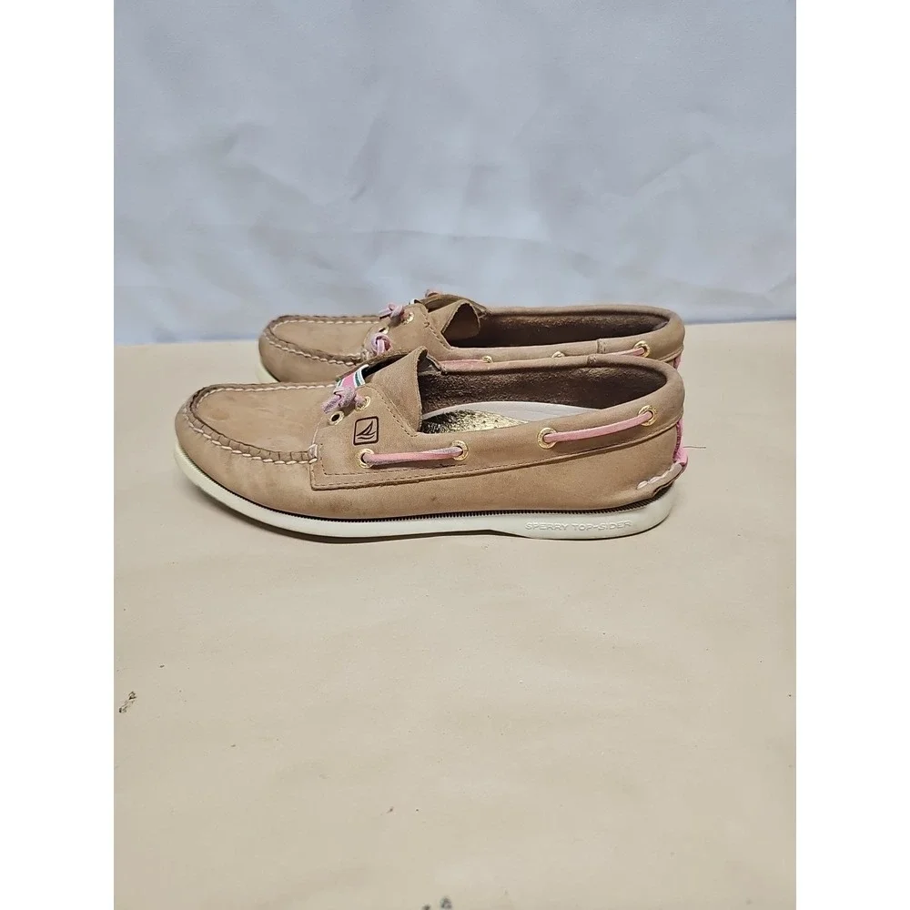 Sperry Topsiders Brown with Pink and‎ Green Stripe sz 8